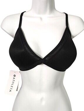 Athleta Womens XL Mesh UPF 50+ Built-in Molded Cups Bikini Swim Top Black